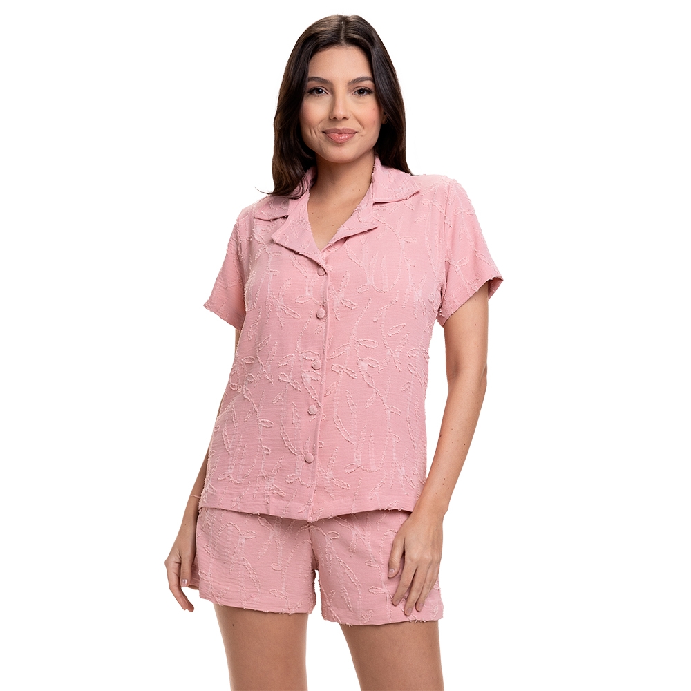 Short Doll Jacquard com Elastano - Rosa