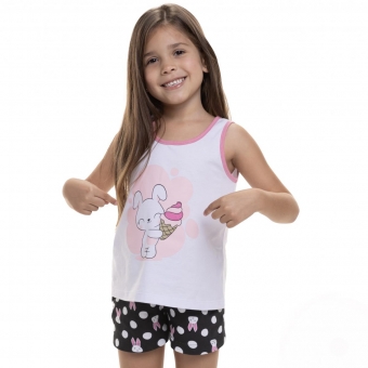 Short Doll Regata em Malha 100% Algodão Coelhinhos