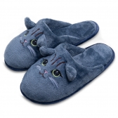 Pantufa Flexível Pelúcia Bordado Gato - Índigo