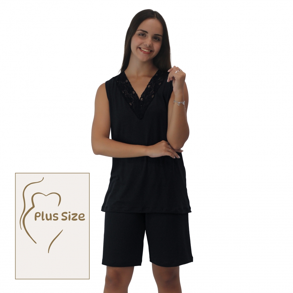 Bermudão Leve com Detalhe em Renda Modal Plus - Preto
