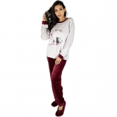 Pijama Feminino Estampado em Plush com Fleece - Bordô