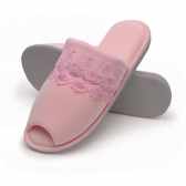 Pantufa Anatômica de Malha Lisa com Renda Solado EVA - Rosa Bebê