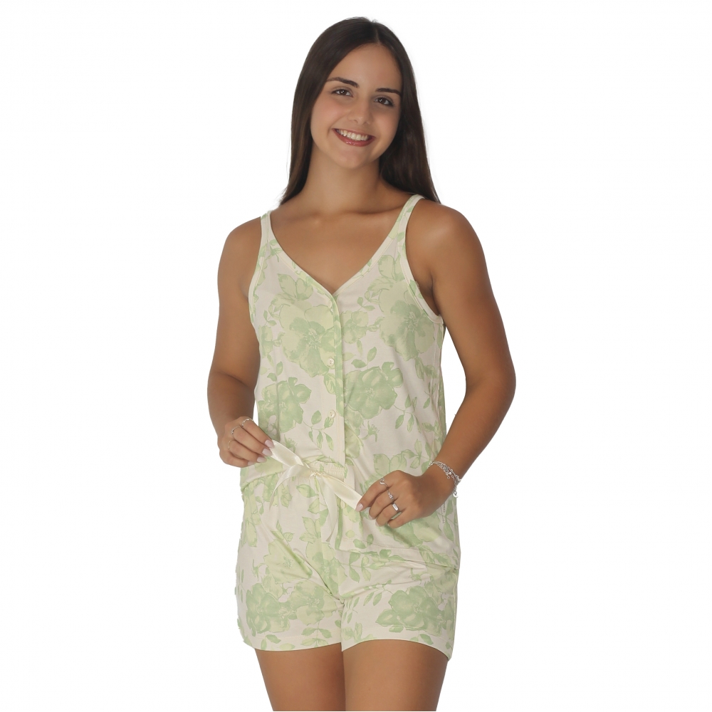 Short Doll Viscolycra Estampado Aberto - Verde