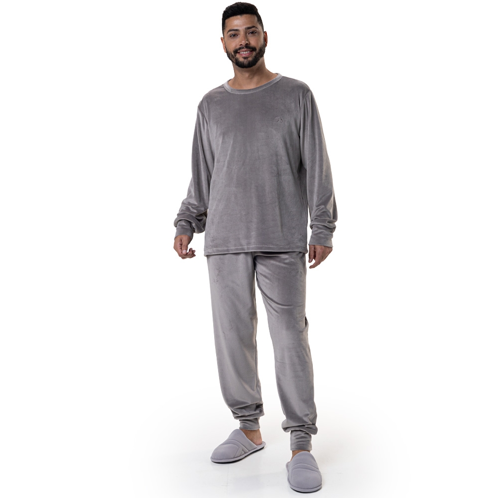 Pijama Plush Elastano Masculino - Cinza