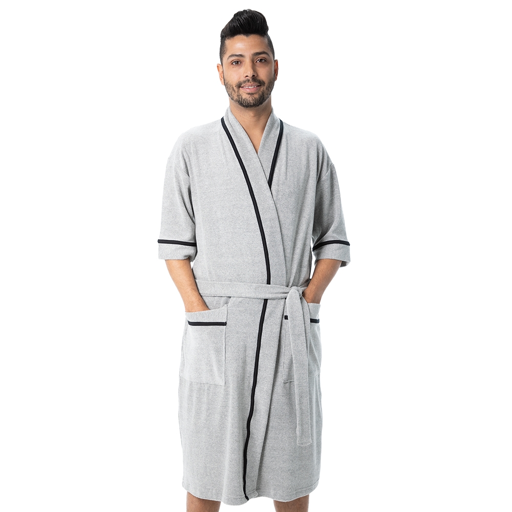 Roupão Masculino em Atoalhado com Viés - Puff - Mescla