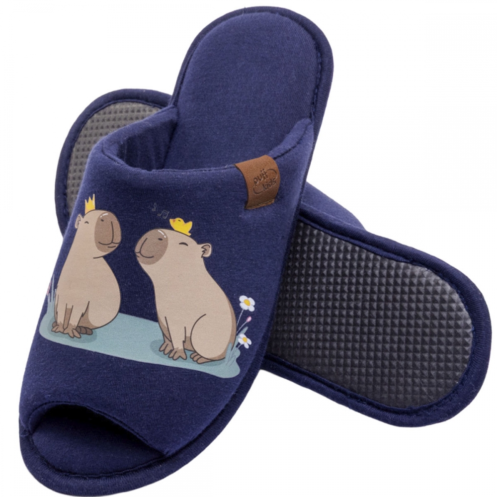 Pantufa Capy & Cozy Malha Algodão Capivara - Marinho