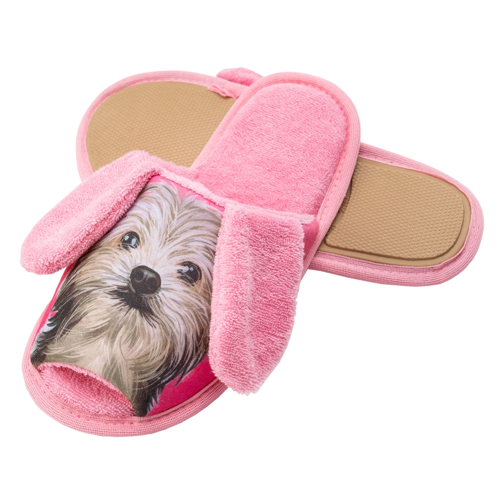 Pantufa Atoalhada Flexível Infantil Cachorrinho - Rosa