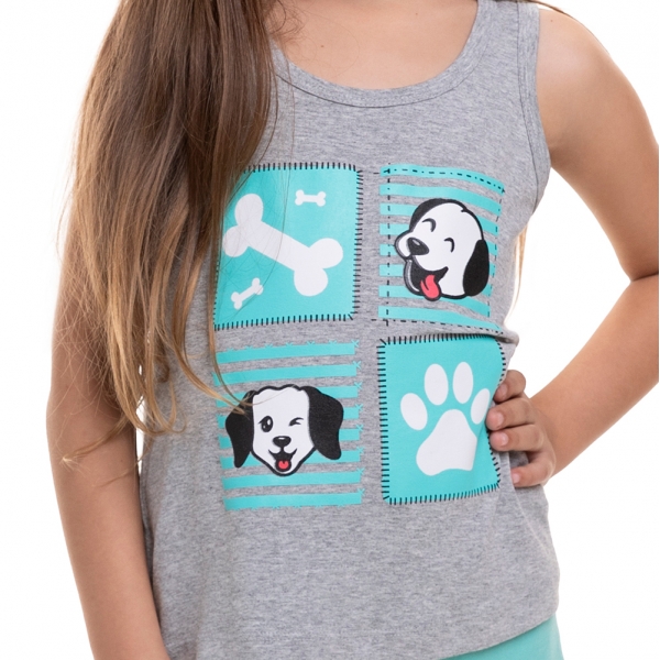 Short Doll Regata em Viscolycra com Estampa de Cachorrinhos - Verde