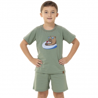 Pijama Infantil Manga Curta Malha Algodão - Capy & Cozy