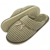 Pantufa Sola Plana em Viscolycra Listrada com Pelúcia - Bege