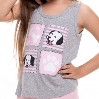 Short Doll Regata em Viscolycra com Estampa de Cachorrinhos