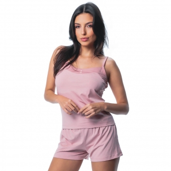 Short Doll de Alcinha em Viscolycra Listrada com Detalhe em Botões