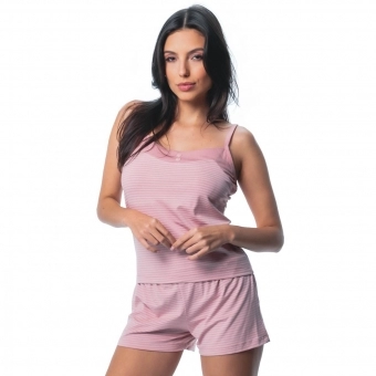 Short Doll de Alcinha em Viscolycra Listrada com Detalhe em Botões