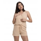Short Doll com Botão em Canelado - Nude