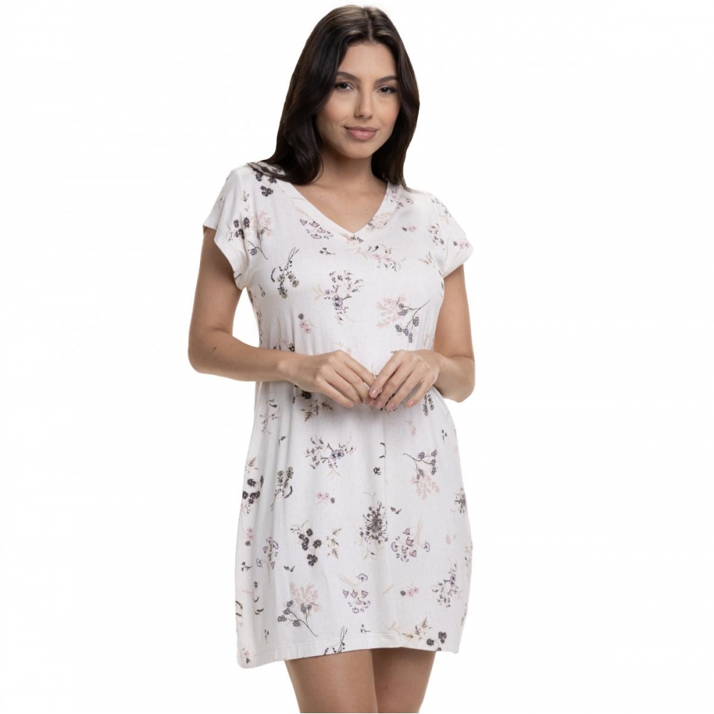 Camisola em Viscolycra com Estampa Floral - Marfim