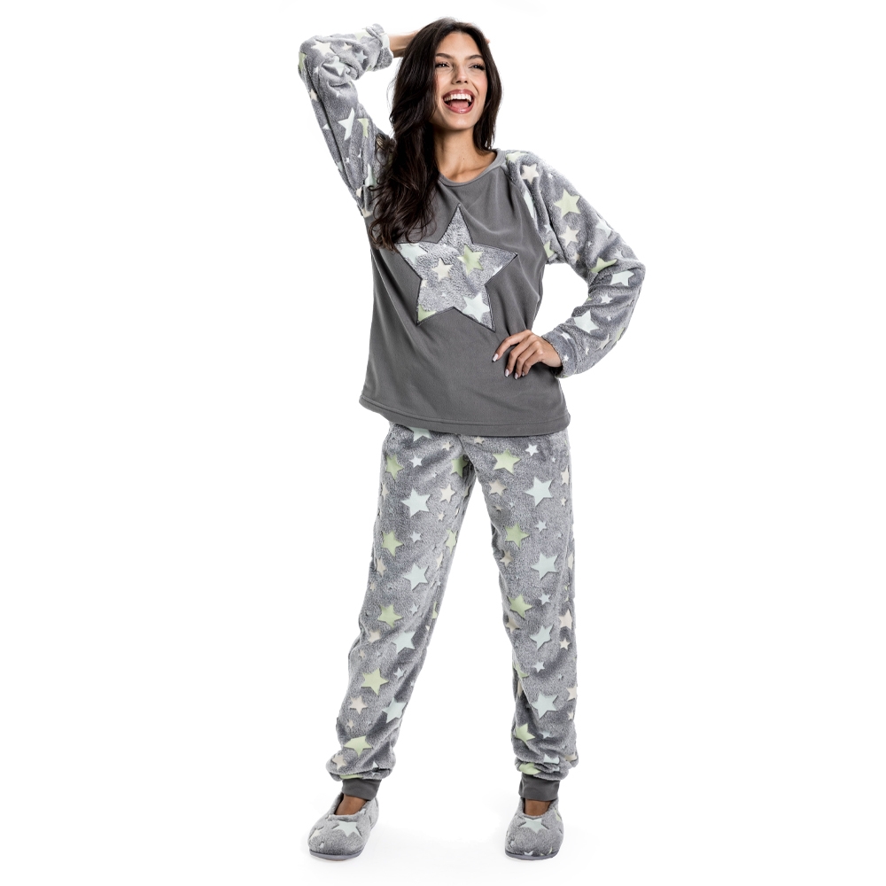 Pijama Pelúcia Estrela Microsoft Bordado - Chumbo