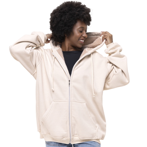 Blusa Moletom Dublado Fleece Peluciado com Capuz e Bolso- UNISEX - Bege