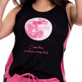 Short Doll Viscolycra Lisa com Estampa Localizada - Preto
