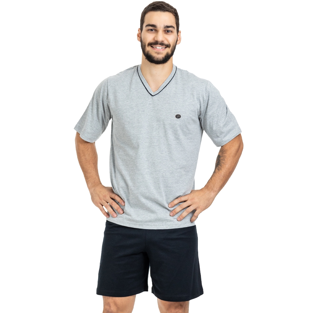 Pijama Masculino em Malha de Algodão - Puff - Mescla