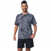 Pijama Masculino em Malha Floral - Chumbo