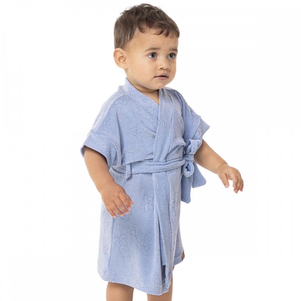 Roupão Infantil Atoalhado Aberto com Faixa- Unisex - Azul