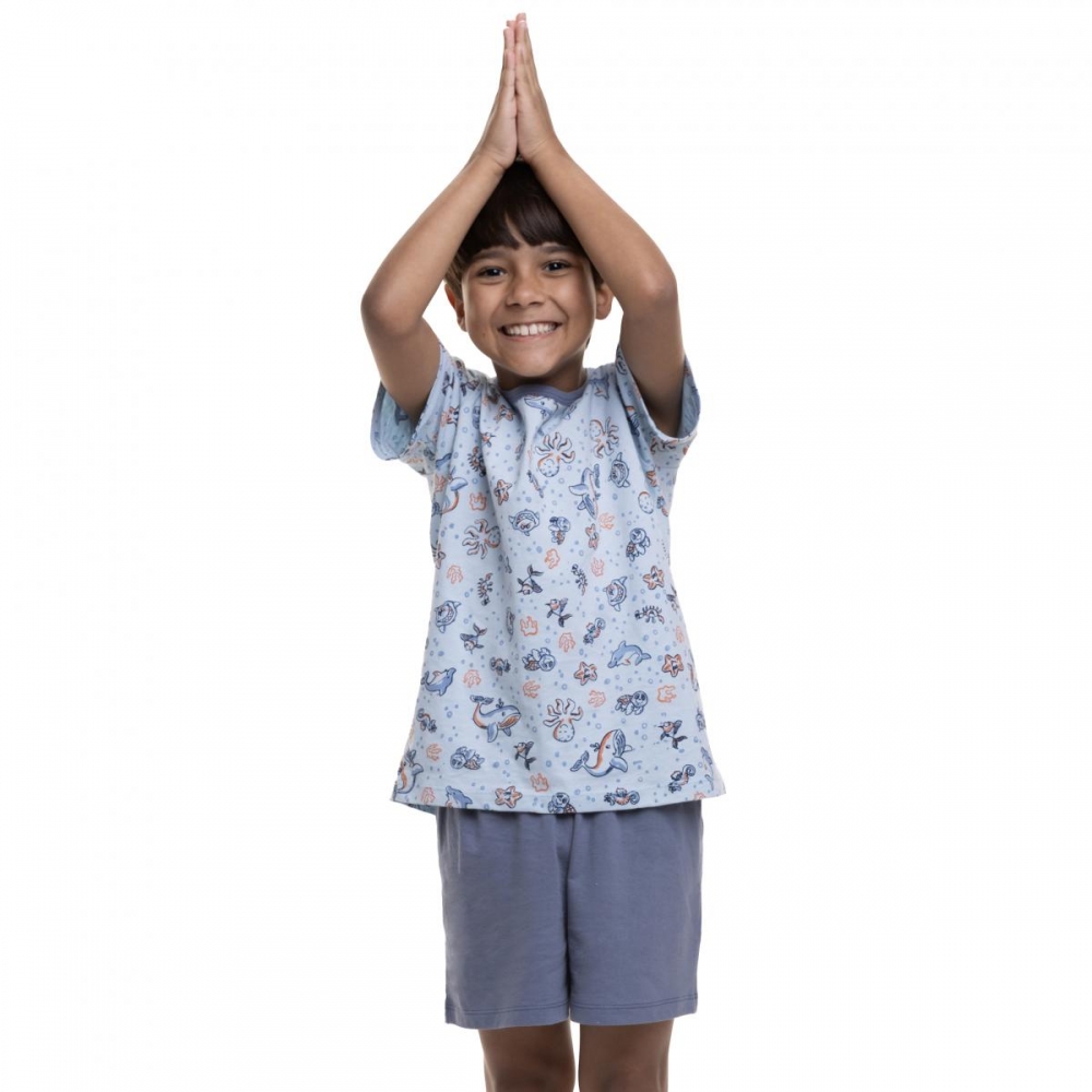 Pijama de Malha do Fundo do Mar Infantil - Índigo