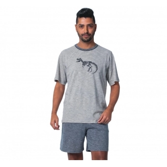 Pijama Masculino em Malha Flamê Listrada Dino