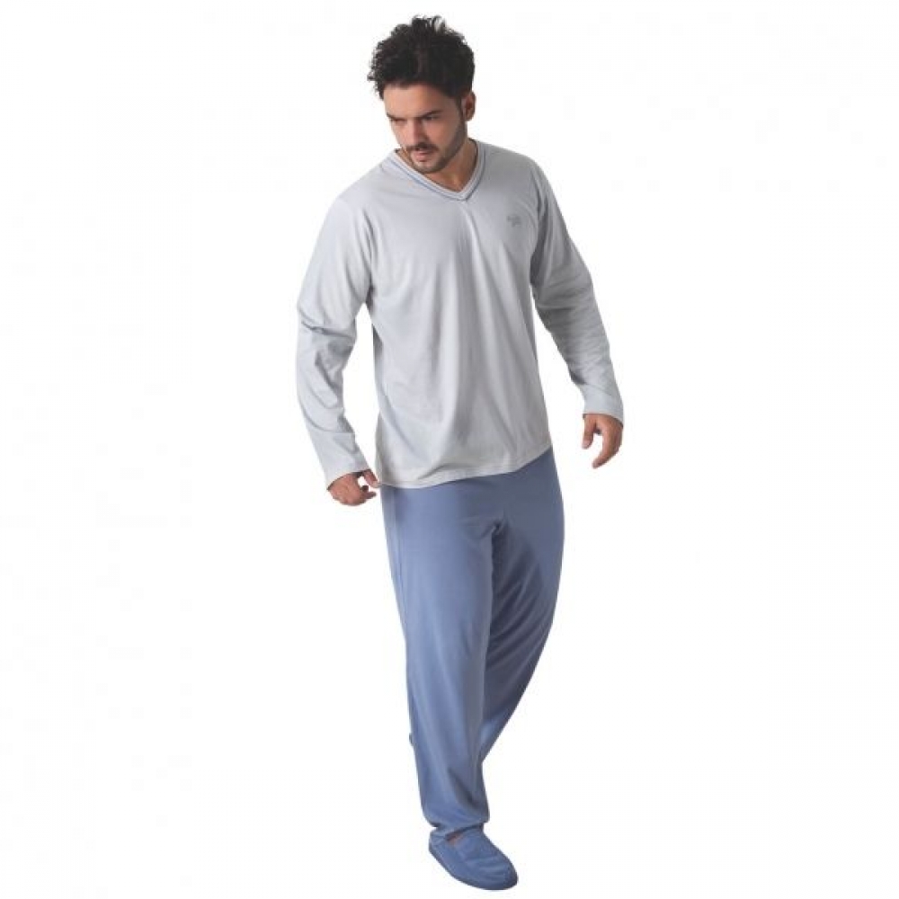 Pijama Masculino Conjunto Calça e Blusa Manga Longa Malha Algodão - Puff - Índigo