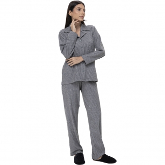 Pijama Feminino de Inverno Australiano Listrado Abotoado