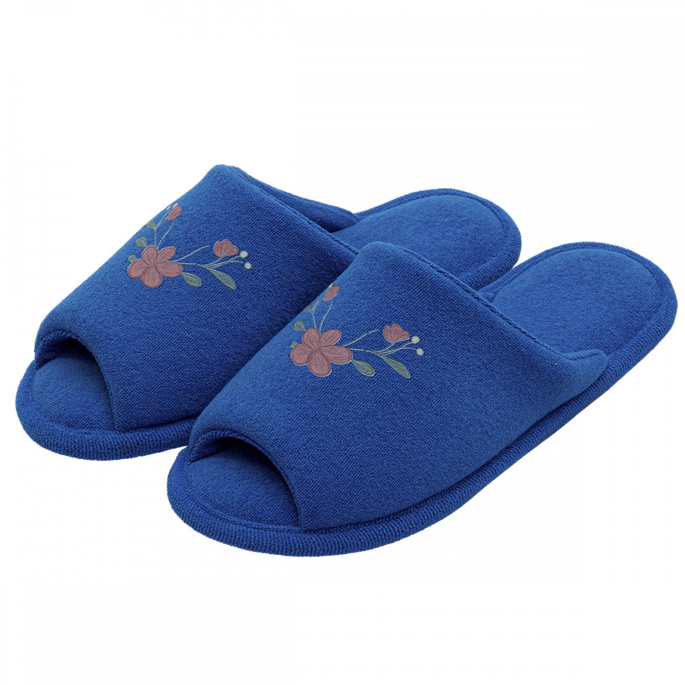 Pantufa Eva Atoalhada Flores - Anatômica Flexível - Cobalto