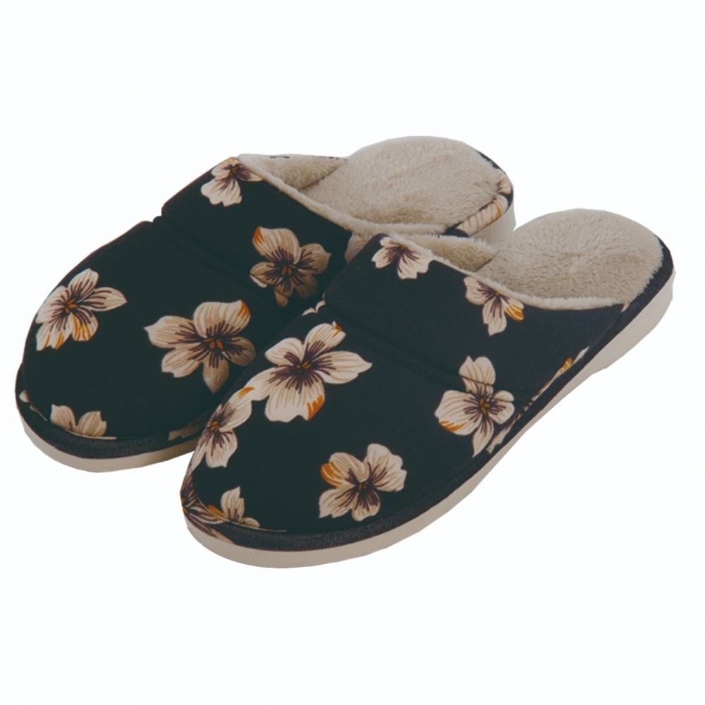 Pantufa Anatômica em Viscolycra e Pelúcia - Preto