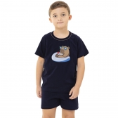 Pijama Infantil Manga Curta Malha Algodão - Capy & Cozy - Marinho