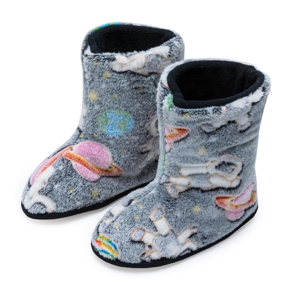 Bota Flexível em Pelúcia Astronauta Brilha no Escuro - Preto