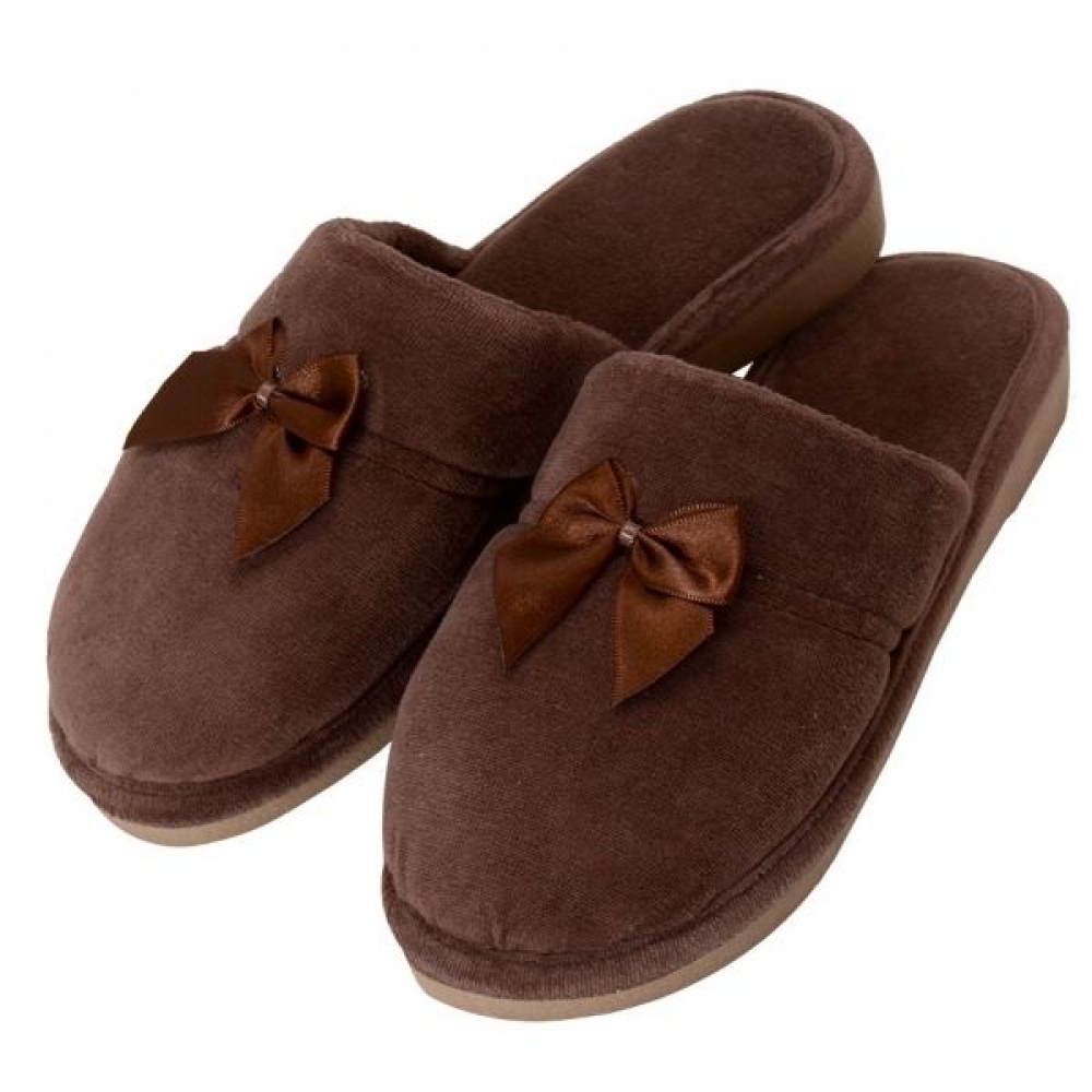 Pantufa Anatômica Plush com Laço Cetim PUFF - Marrom