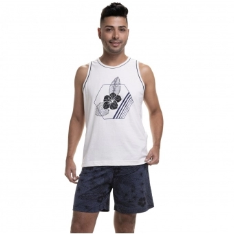 Pijama de Malha 100% Algodão Regata Floral