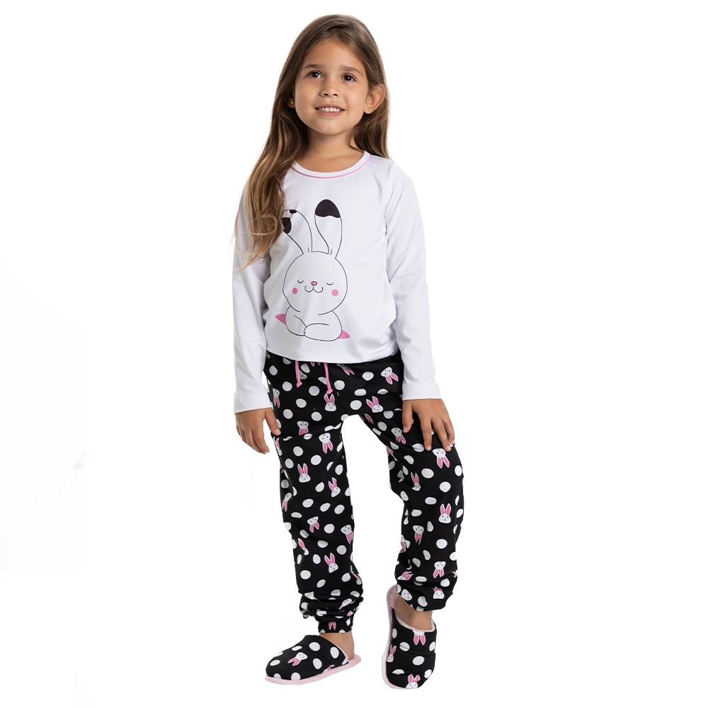 Pijama Malha Estampada Coelho Silk Infantil - Preto