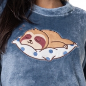 Pijama de Pelúcia com Bordado Preguiça - Índigo