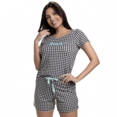 Short Doll com Manga em Viscolycra Estampado em Silk - Preto