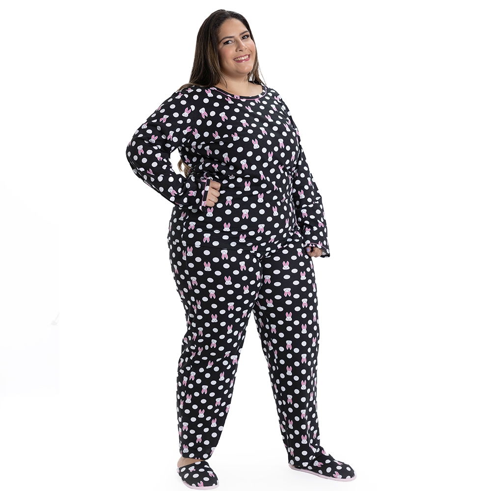 Pijama malha estampada coelho plus - Preto