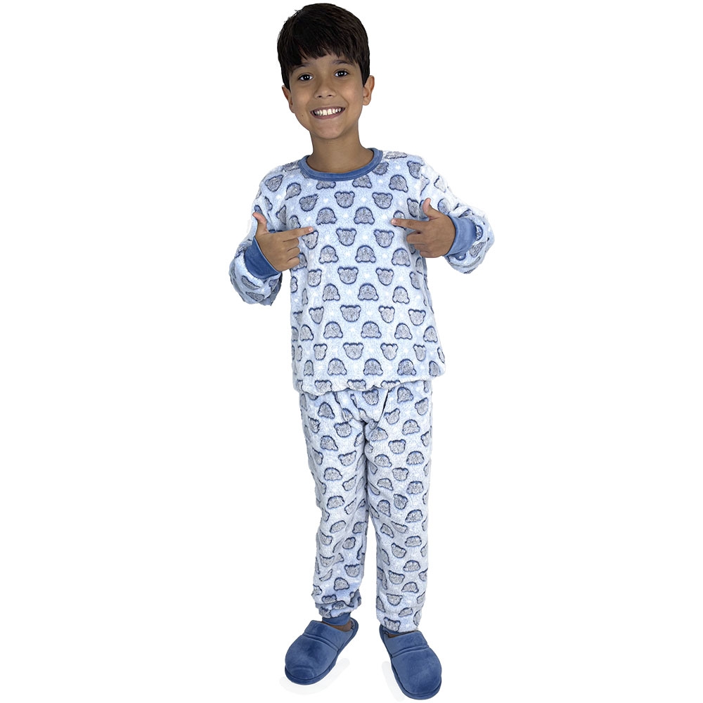 Pijama Puff Kids Pelúcia Fleece Infantil Unisex - Azul