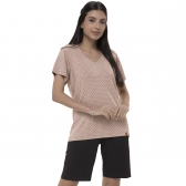 Pijama Curto Feminino Camiseta Poá e Bermuda Lisa Algodão - Única