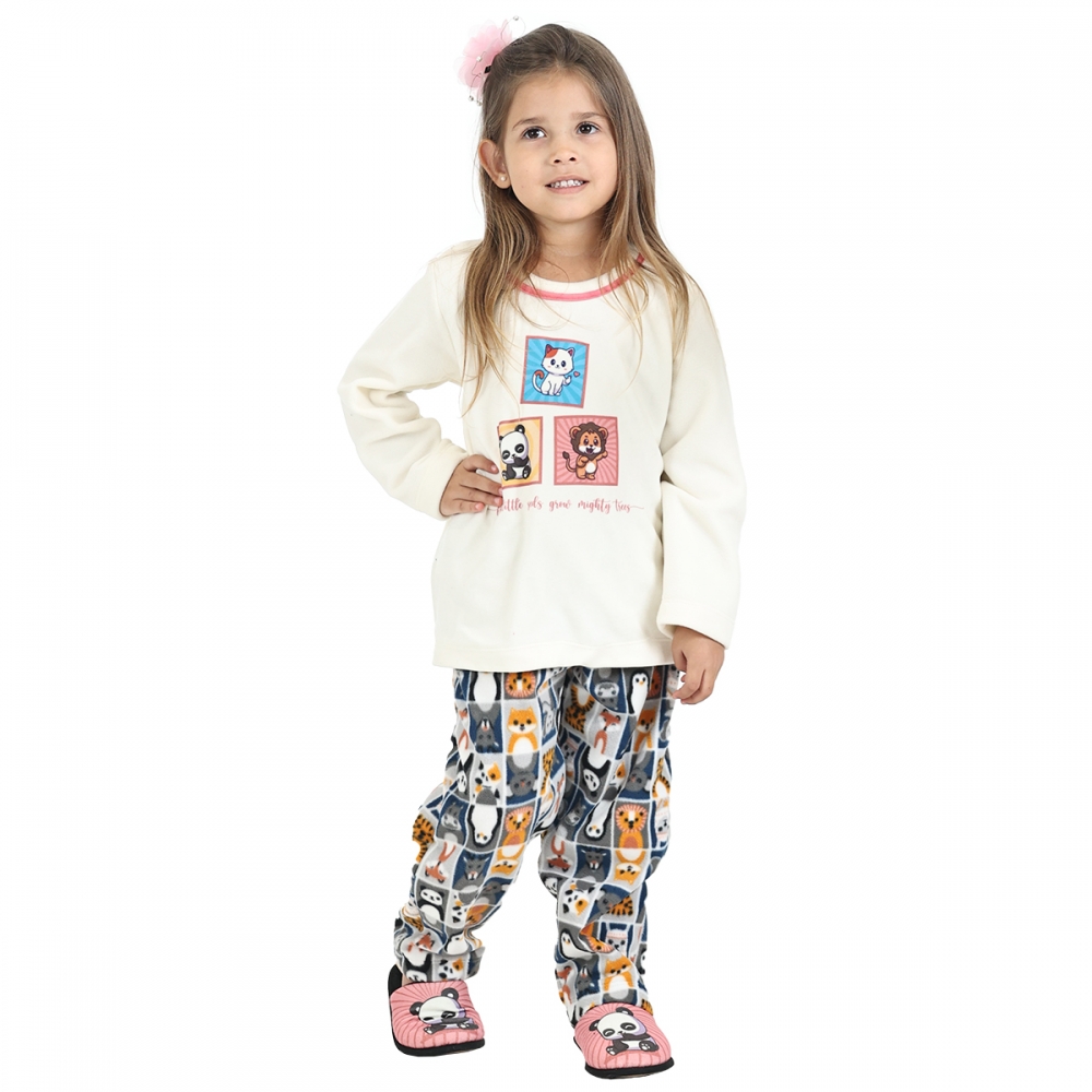 Pijama Feminino Infantil em Microsoft Estampado