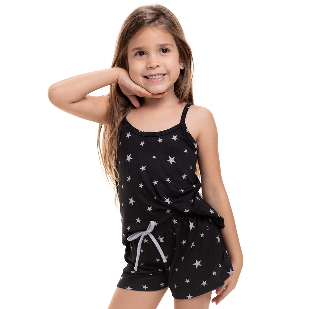Short Doll Alcinha Infantil em Modal Summer - Preto