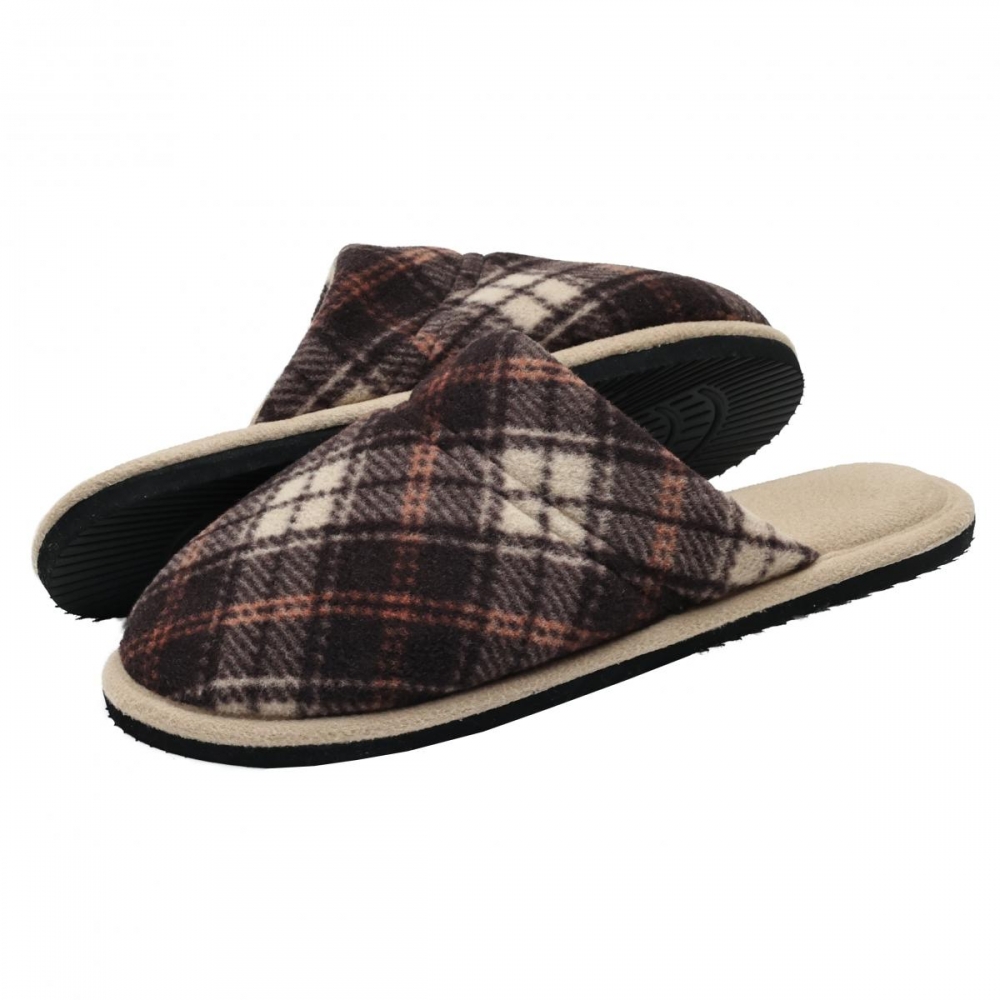 Pantufa Masculina Sola Plana em Microsoft Xadrez - Marrom