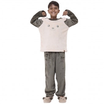 Pijama Infantil Inverno Fleece Bordado Urso