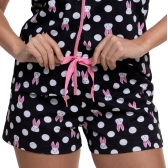 Short Doll de Manga em Malha 100% Algodão Coelhos - Preto