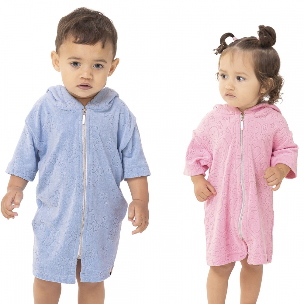 Roupão Bebê Atoalhado com Capuz e Zíper – Unissex - Rosa