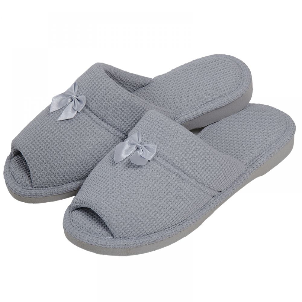 Pantufa Anatômica Malha Favos com Laço Cetim - Cinza