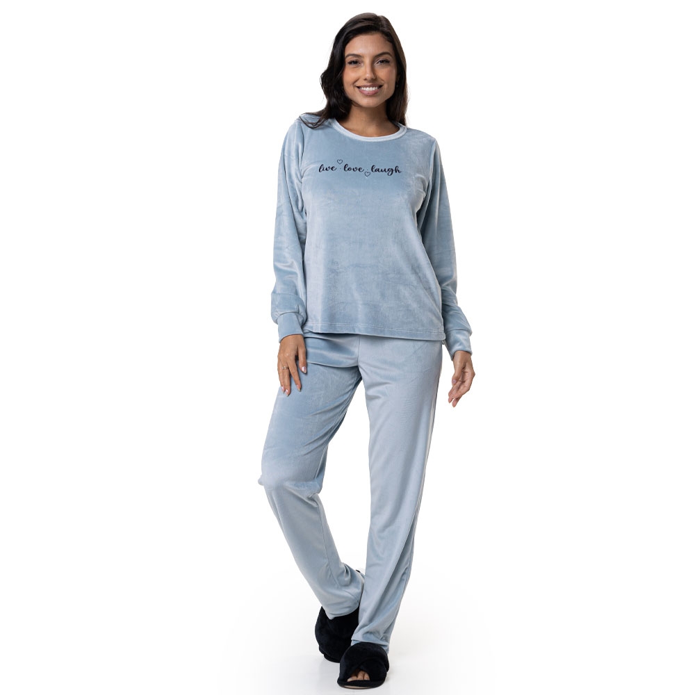 Pijama Longo em Plush Super Soft - Azul