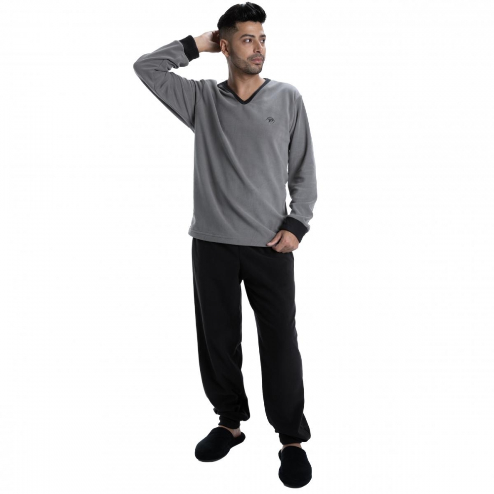 Pijama Masculino em Microsoft Liso - Preto